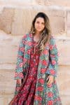 Womens, Tula Coat in Bellisse, Flamenco Dress with sleeves, midi, in Ruby Veda. 100% Cotton, hand block print.