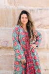 Womens, Tula Coat in Bellisse, Flamenco Dress with sleeves, midi, in Ruby Veda. 100% Cotton, hand block print.