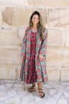 Womens, Tula Coat in Bellisse, Flamenco Dress with sleeves, midi, in Ruby Veda. 100% Cotton, hand block print.