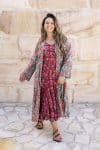 Womens, Tula Coat in Bellisse, Flamenco Dress with sleeves, midi, in Ruby Veda. 100% Cotton, hand block print.