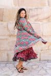 Womens, Tula Coat in Bellisse, Flamenco Dress with sleeves, midi, in Ruby Veda. 100% Cotton, hand block print.