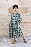 Womens Erika dress, 100% cotton, hand block print. In natural Naspal Figaris print.