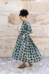 Womens Erika dress, 100% cotton, hand block print. In natural Naspal Figaris print.