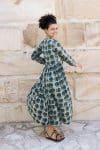 Womens Erika dress, 100% cotton, hand block print. In natural Naspal Figaris print.