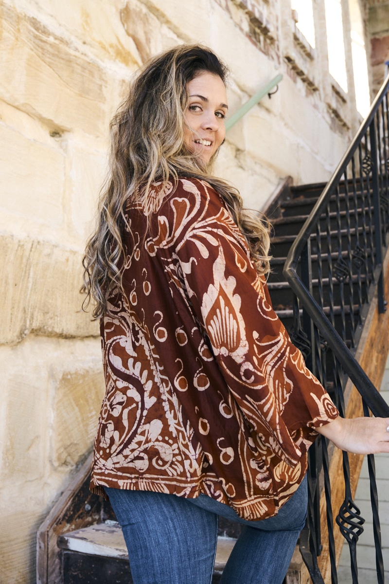 Womens, Vintage Sari Amira blouse - silk - rustic terracotta tones - Holly