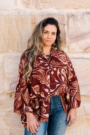 Womens, Vintage Sari Amira blouse - silk - rustic terracotta tones - Holly