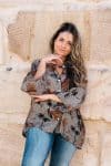 Womens, Vintage Sari Amira blouse - silk - black, gingham floral - Lily