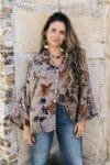 Womens, Vintage Sari Amira blouse - silk - black, gingham floral - Lily