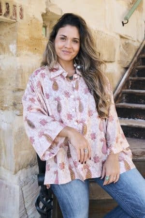 Womens, Vintage Sari Amira blouse - silk - soft pink paisley - Alina