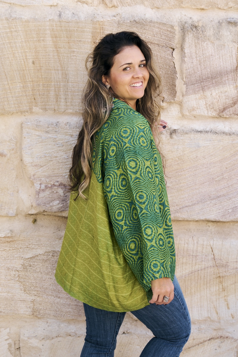 Womens, Vintage Sari Amira blouse - cotton - vivid psychedelic green - Juniper