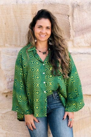 Womens, Vintage Sari Amira blouse - cotton - vivid psychedelic green - Juniper
