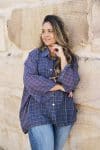 Womens, Vintage Sari Amira blouse - cotton - Gingham, royal blue - Julie