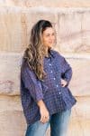 Womens, Vintage Sari Amira blouse - cotton - Gingham, royal blue - Julie