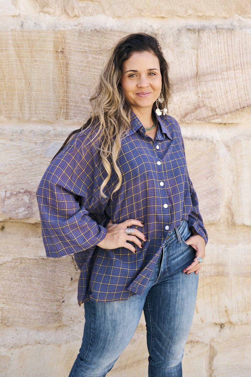 Womens, Vintage Sari Amira blouse - cotton - Gingham, royal blue - Julie