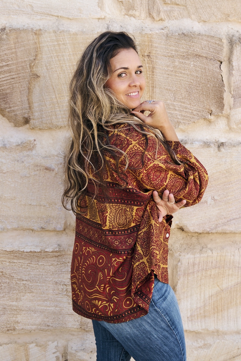 Womens, Vintage Sari Amira blouse - silk - golden red - Marie