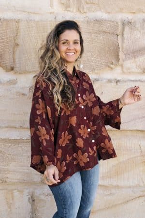 Womens, Vintage Sari Amira blouse - silk - rustic floral - Flores