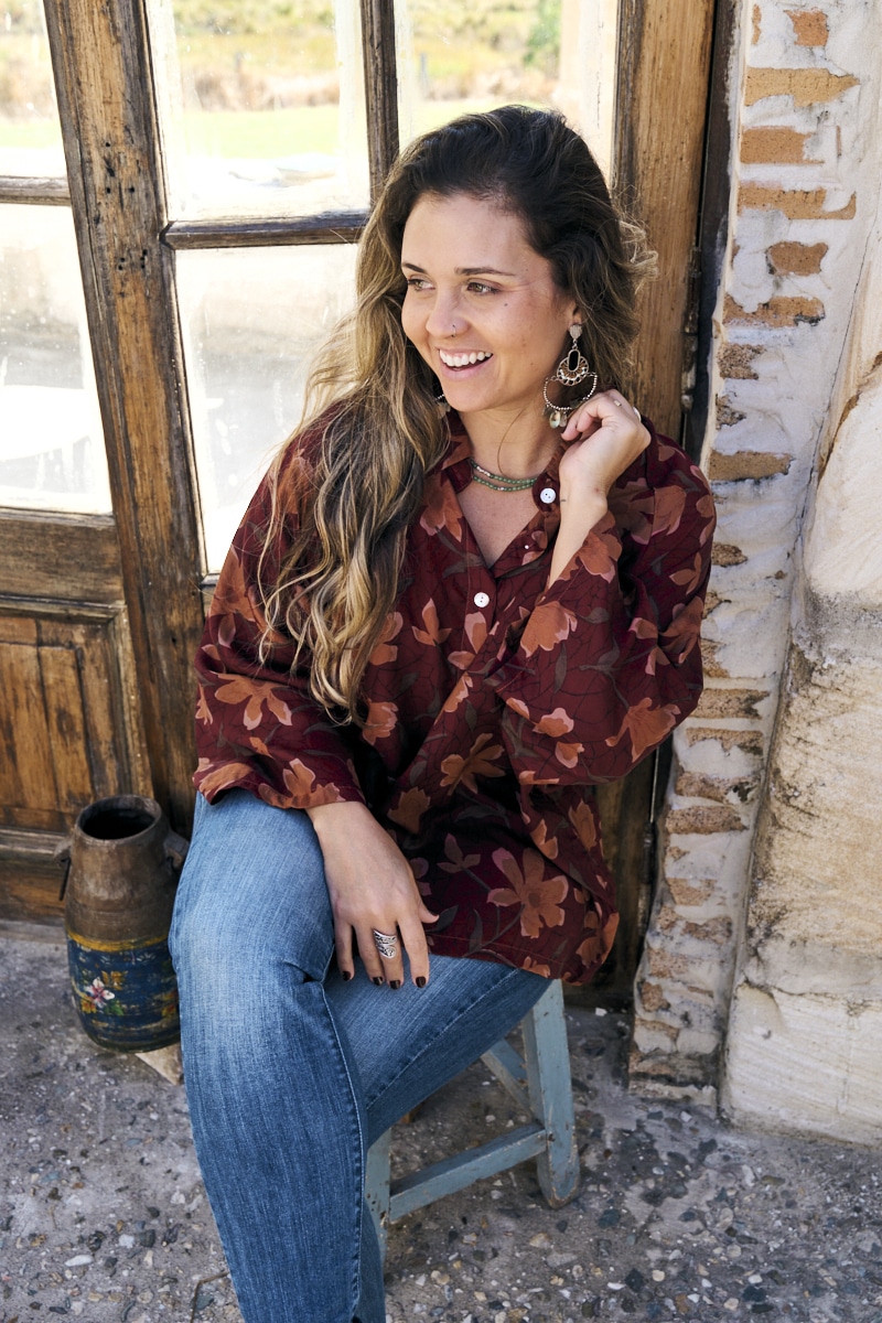 Womens, Vintage Sari Amira blouse - silk - rustic floral - Flores