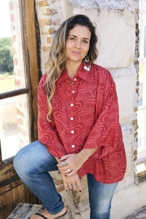 Womens, Vintage Sari Amira blouse - silk - cinnamon red - Marcelle