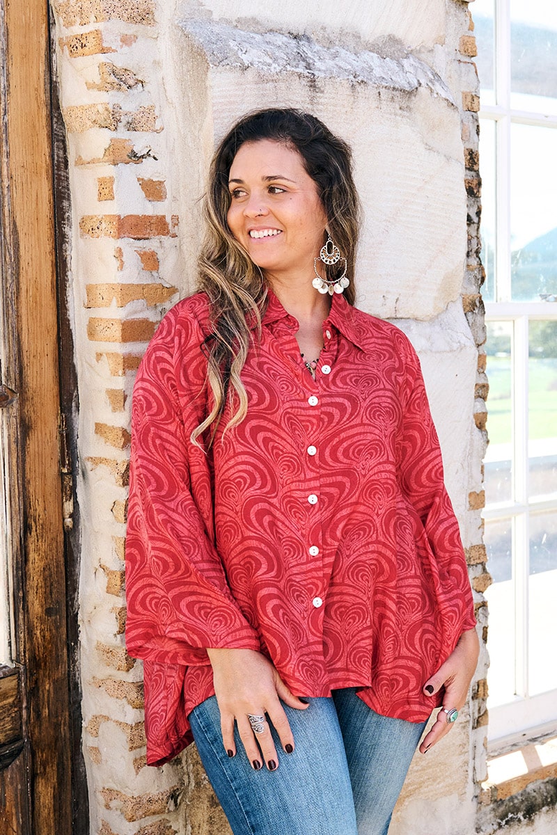 Womens, Vintage Sari Amira blouse - silk - cinnamon red - Marcelle