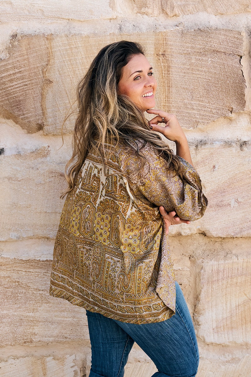Womens, Vintage Sari Amira blouse - silk - earth tones - Nala