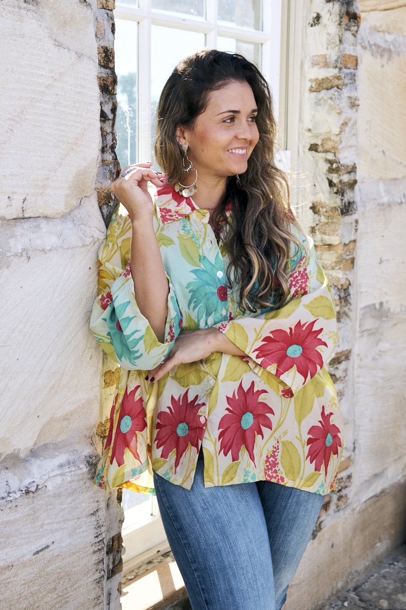 Womens, Vintage Sari Amira blouse - silk - spring floral - Lucie