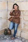 Womens, Vintage Sari Amira blouse - wool/silk - brown check - Arabica