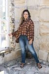 Womens, Vintage Sari Amira blouse - wool/silk - brown check - Arabica