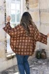 Womens, Vintage Sari Amira blouse - wool/silk - brown check - Arabica