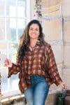 Womens, Vintage Sari Amira blouse - wool/silk - brown check - Arabica