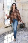 Womens, Vintage Sari Amira blouse - wool/silk - brown check - Arabica