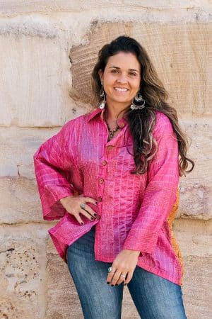 Womens, Vintage Sari Amira blouse - silk - hot pink - Alegra