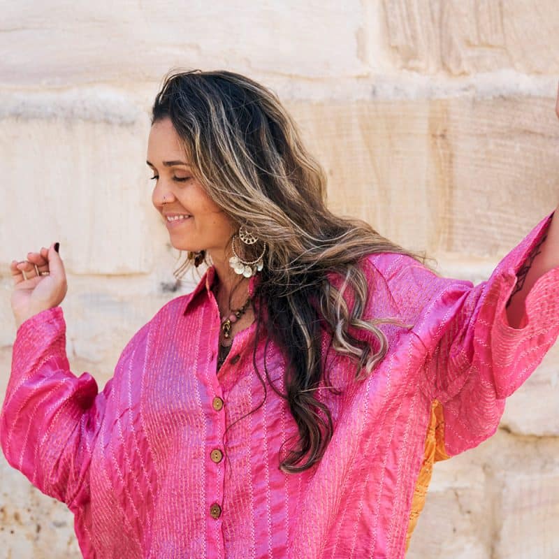 Womens, Vintage Sari Amira blouse - silk - hot pink - Alegra