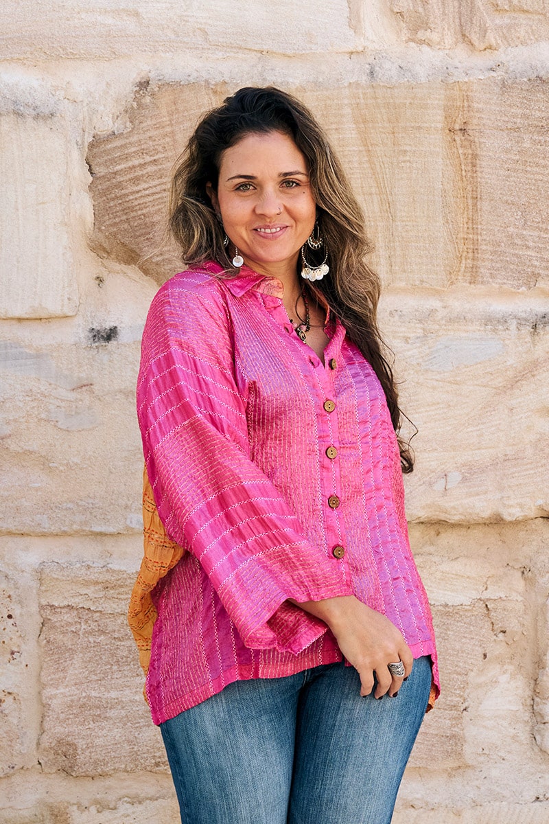 Womens, Vintage Sari Amira blouse - silk - hot pink - Alegra