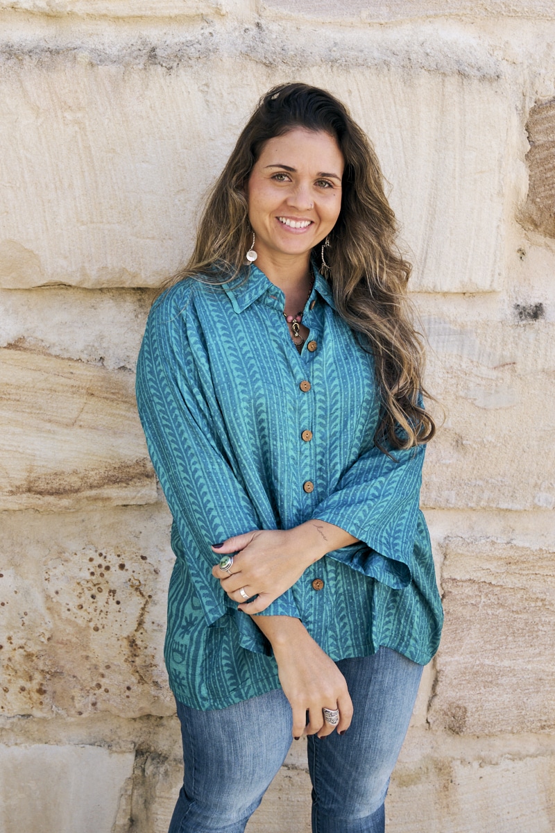 Womens, Vintage Sari Amira blouse - wool/silk - Aqua blue - Ocean