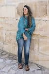 Womens, Vintage Sari Amira blouse - wool/silk - Aqua blue - Ocean