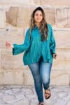 Womens, Vintage Sari Amira blouse - wool/silk - Aqua blue - Ocean
