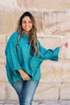 Womens, Vintage Sari Amira blouse - wool/silk - Aqua blue - Ocean