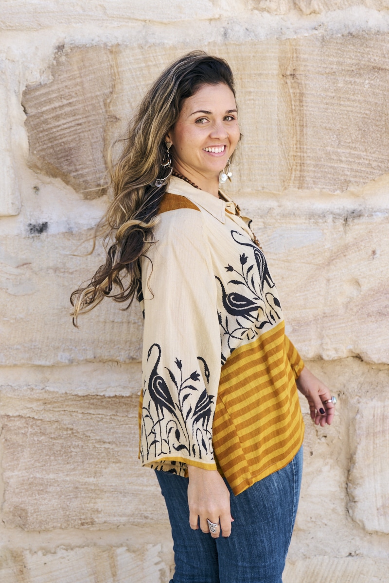 Womens, Vintage Sari Amira blouse - wool/silk - Birds - Hazel