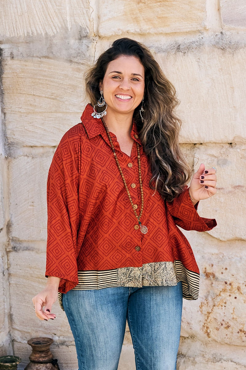 Womens, Vintage Sari Amira blouse - wool/silk - Saffron - Gaia
