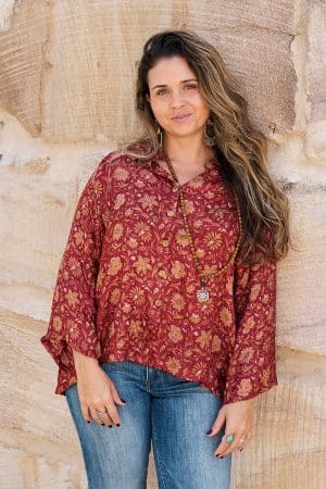 Womens, Vintage Sari Amira blouse - wool/silk - Maroon - Flora