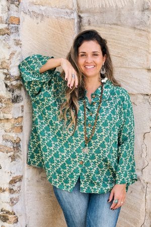 Womens, Vintage Sari Amira blouse - wool/silk - Green - Tilly