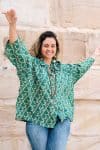 Womens, Vintage Sari Amira blouse - wool/silk - Green - Tilly