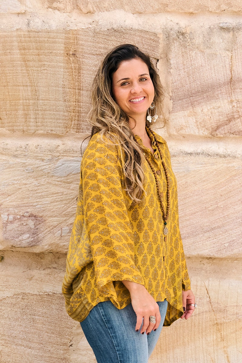 Womens, Vintage Sari Amira blouse - wool/silk - Sunny yellow - Solar