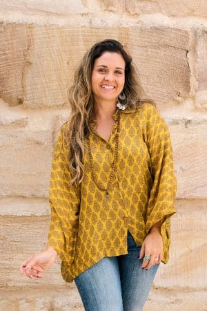 Womens, Vintage Sari Amira blouse - wool/silk - Sunny yellow - Solar