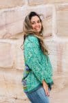Womens, Vintage Sari Amira blouse - wool/silk - green - Tribal