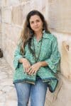 Womens, Vintage Sari Amira blouse - wool/silk - green - Tribal