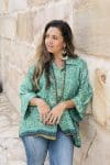 Womens, Vintage Sari Amira blouse - wool/silk - green - Tribal
