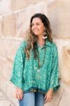 Womens, Vintage Sari Amira blouse - wool/silk - green - Tribal