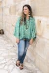 Womens, Vintage Sari Amira blouse - wool/silk - green - Tribal