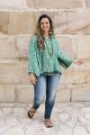 Womens, Vintage Sari Amira blouse - wool/silk - green - Tribal